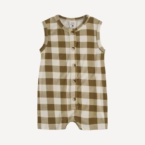NWT Kate Quinn BUTTON SHORTIE JUMPSUIT | FENNEL GINGHAM | BAMBOO